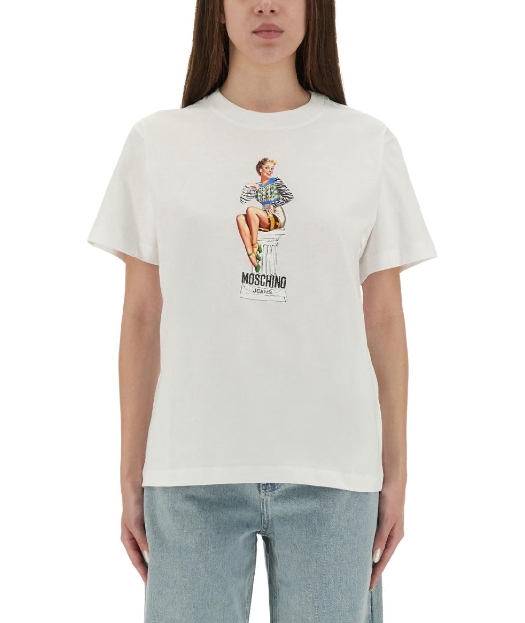 MOSCHINO JEANS Белая хлопковая футболка, фото 4