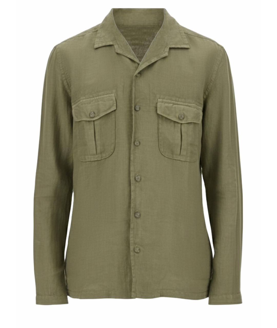 120% LINO Зеленая льняная кэжуал рубашка, фото 1