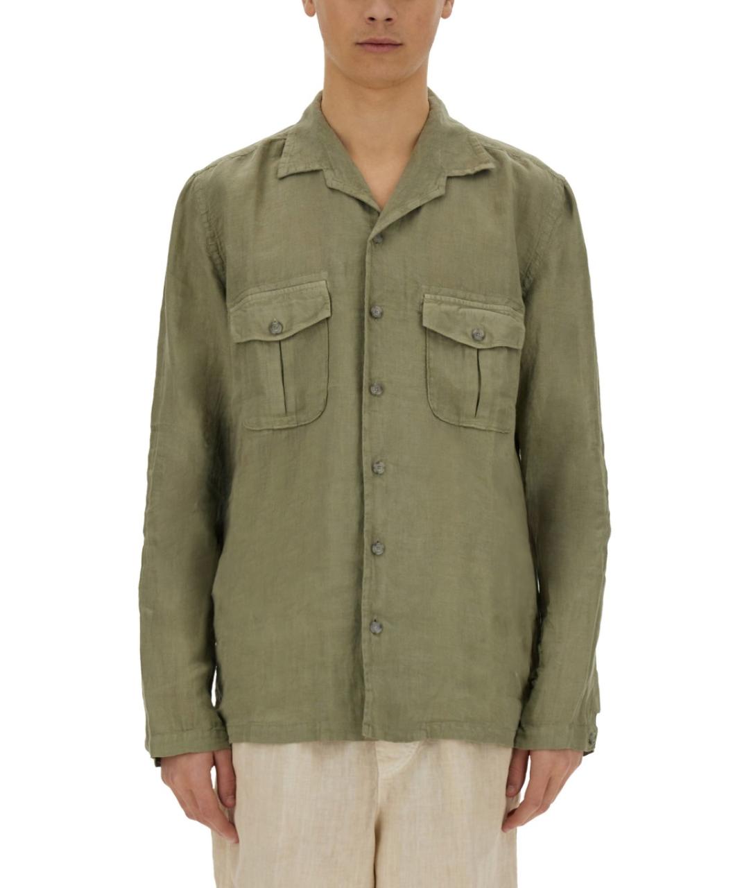 120% LINO Зеленая льняная кэжуал рубашка, фото 5