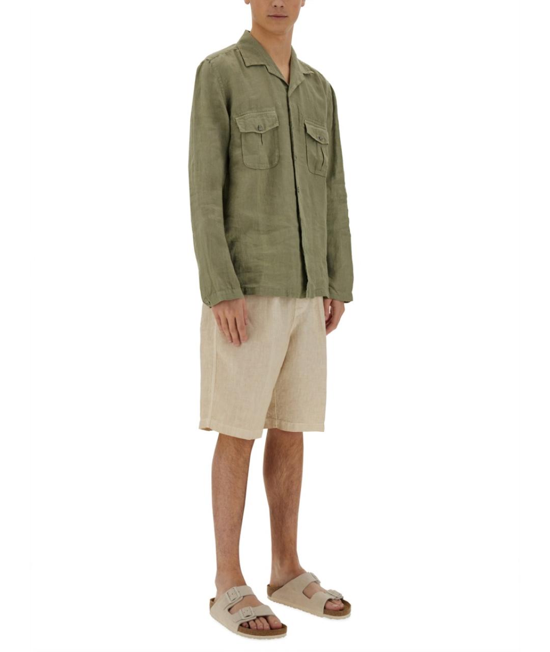 120% LINO Зеленая льняная кэжуал рубашка, фото 2