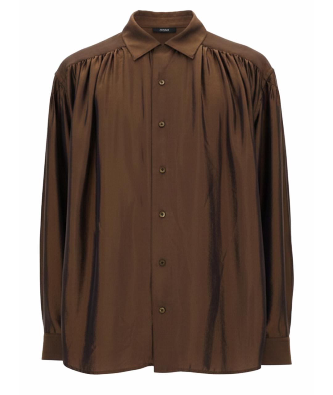 AIE Коричневая хлопковая кэжуал рубашка, фото 1