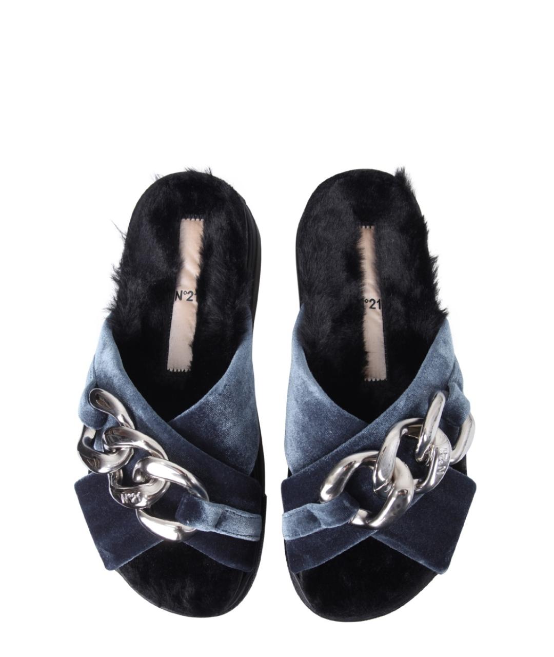 NO. 21 Синие текстильные шлепанцы, фото 2