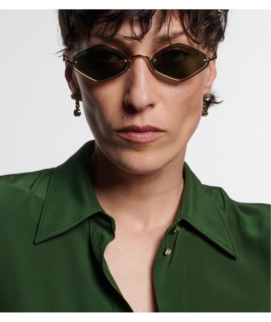 GUCCI Золотые металлические солнцезащитные очки, фото 2