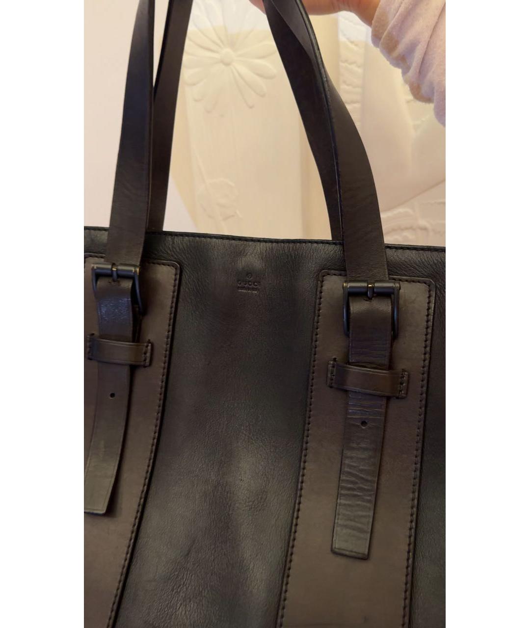 GUCCI Черная кожаная сумка тоут, фото 5