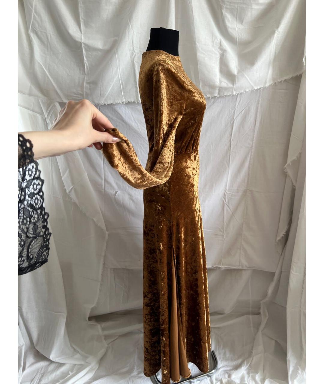 MAJE Горчичное велюровое вечернее платье, фото 7