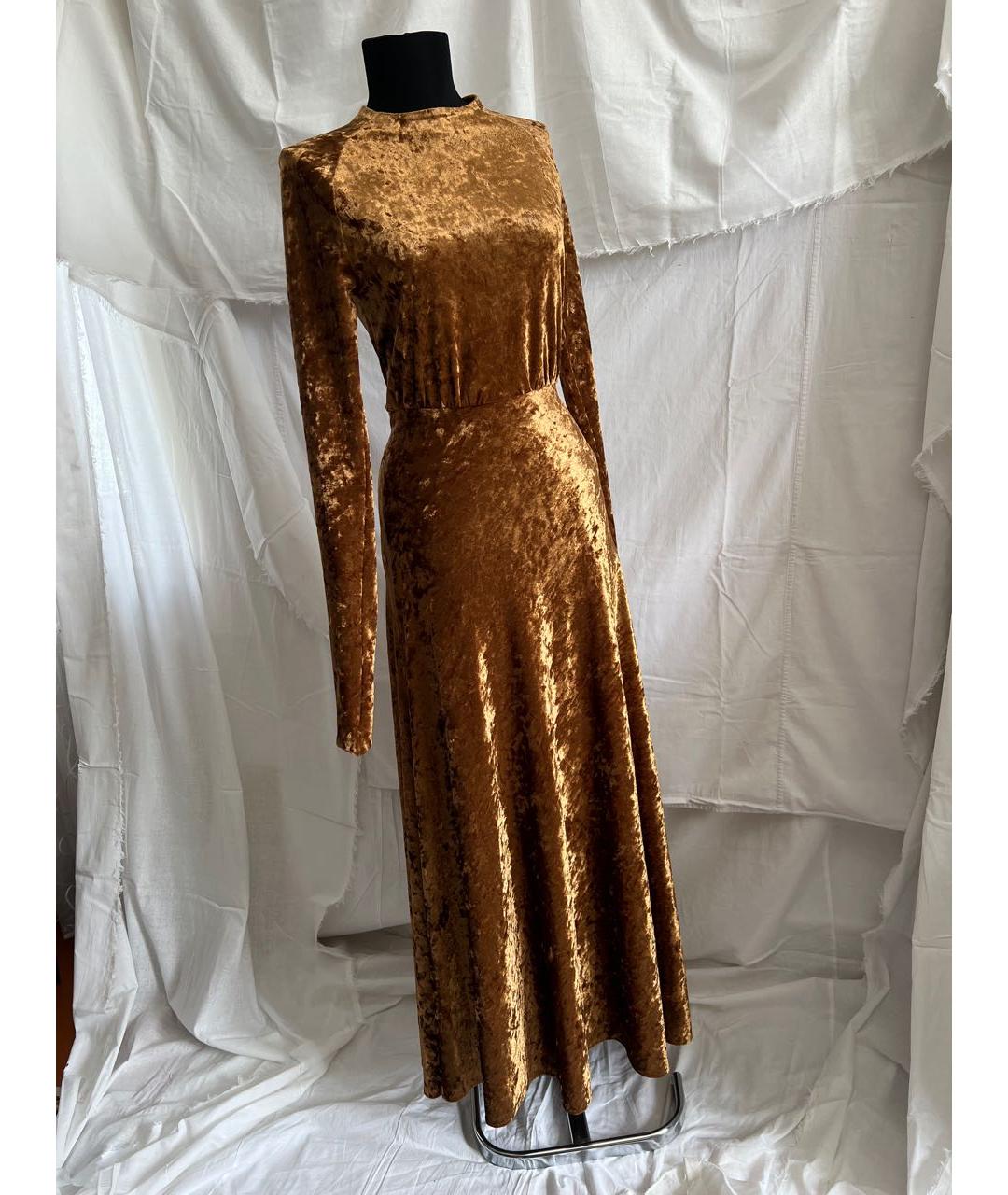 MAJE Горчичное велюровое вечернее платье, фото 2