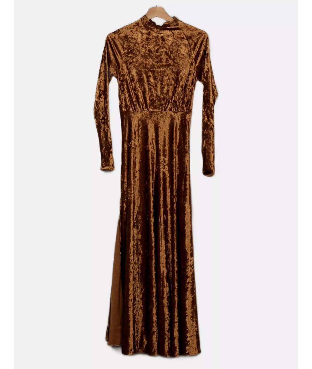 MAJE Горчичное велюровое вечернее платье, фото 4