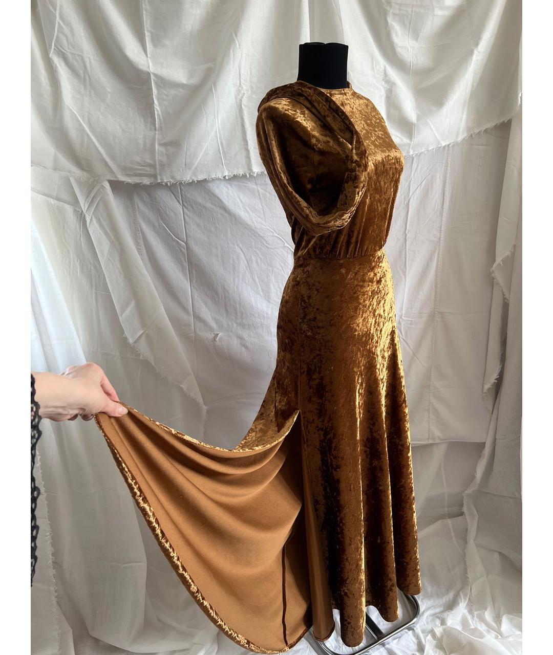 MAJE Горчичное велюровое вечернее платье, фото 5