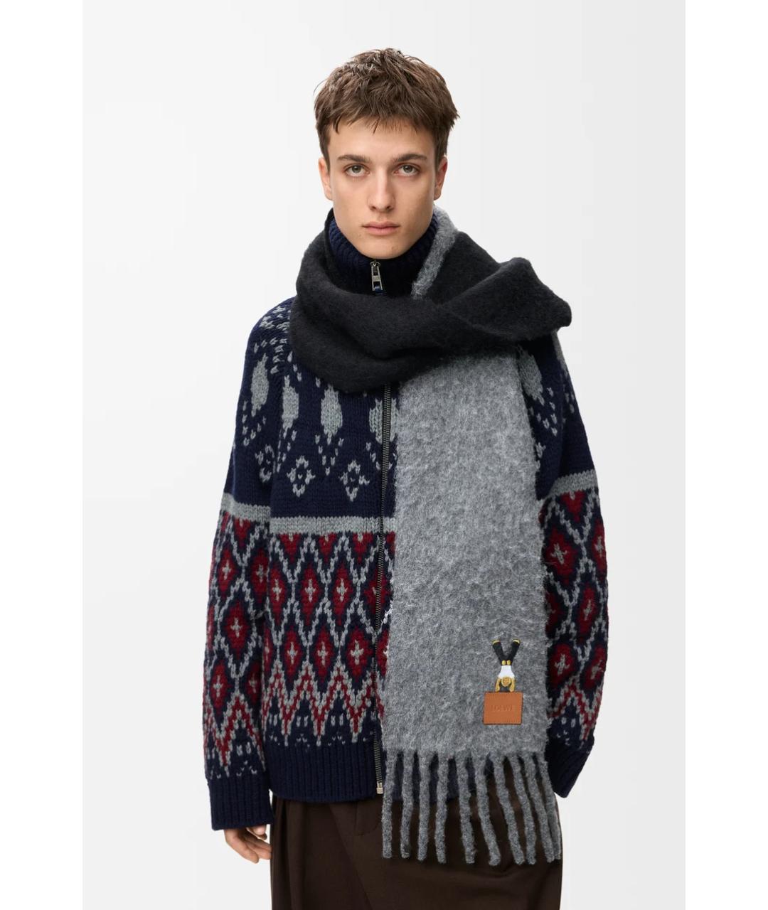 LOEWE Антрацитовый шерстяной шарф, фото 2