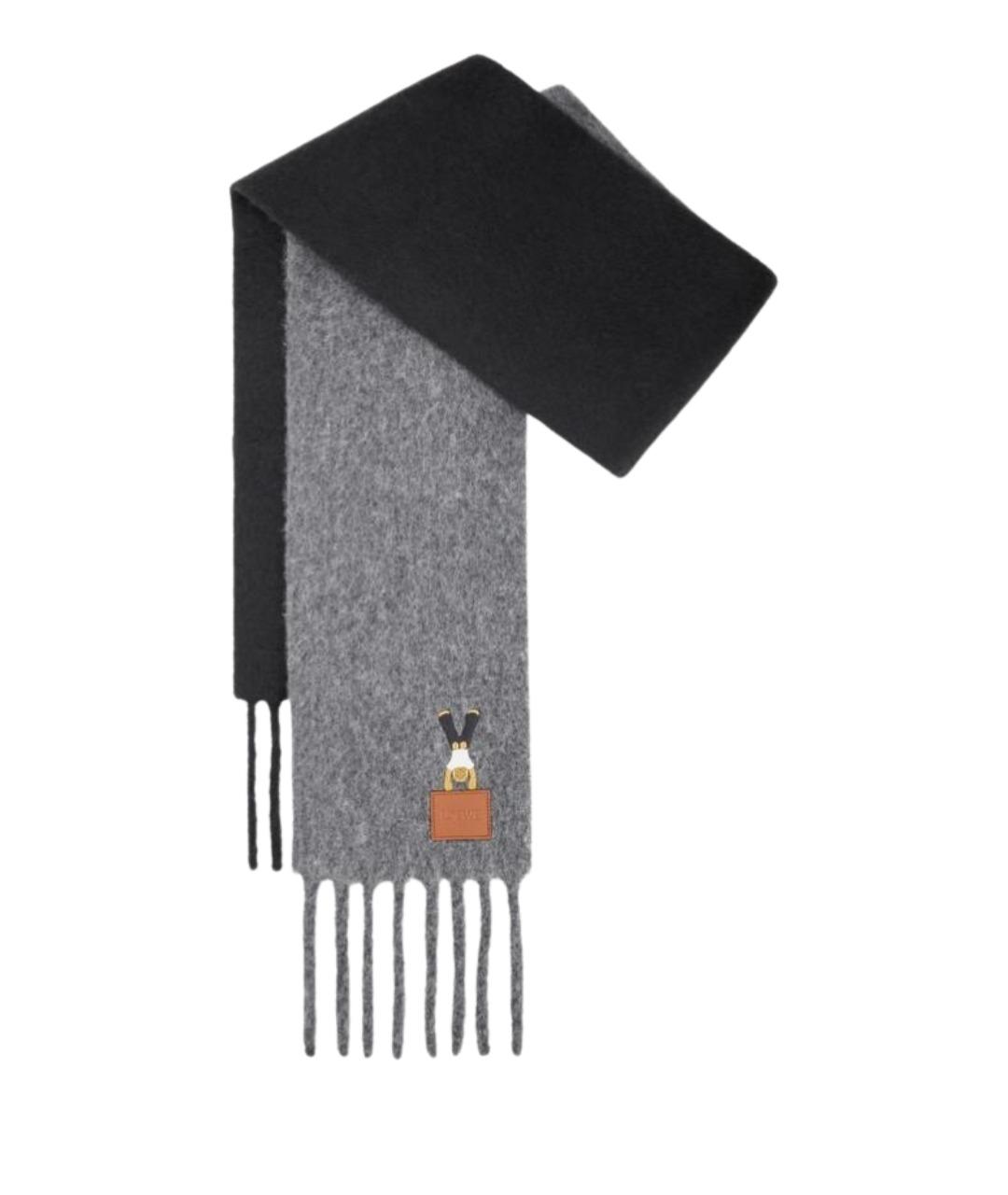 LOEWE Антрацитовый шерстяной шарф, фото 1