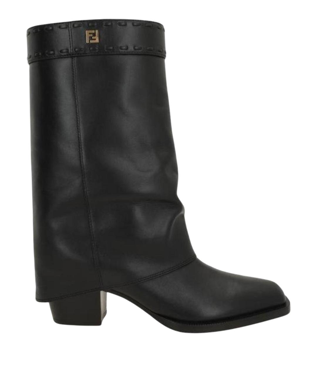 FENDI Черные кожаные сапоги, фото 1