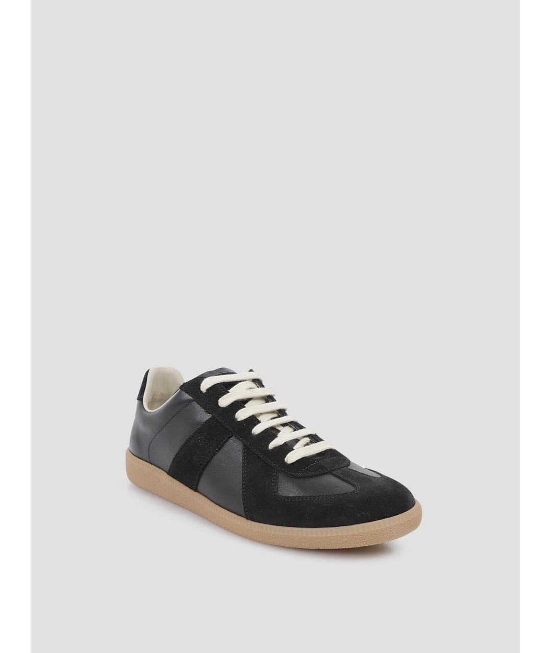 MAISON MARGIELA Черные кожаные низкие кроссовки / кеды, фото 3