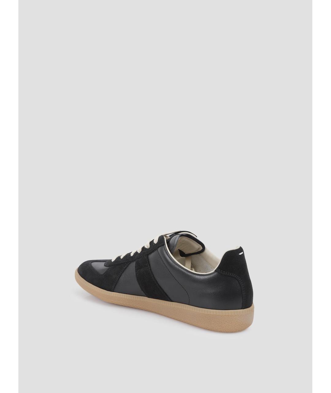 MAISON MARGIELA Черные кожаные низкие кроссовки / кеды, фото 2