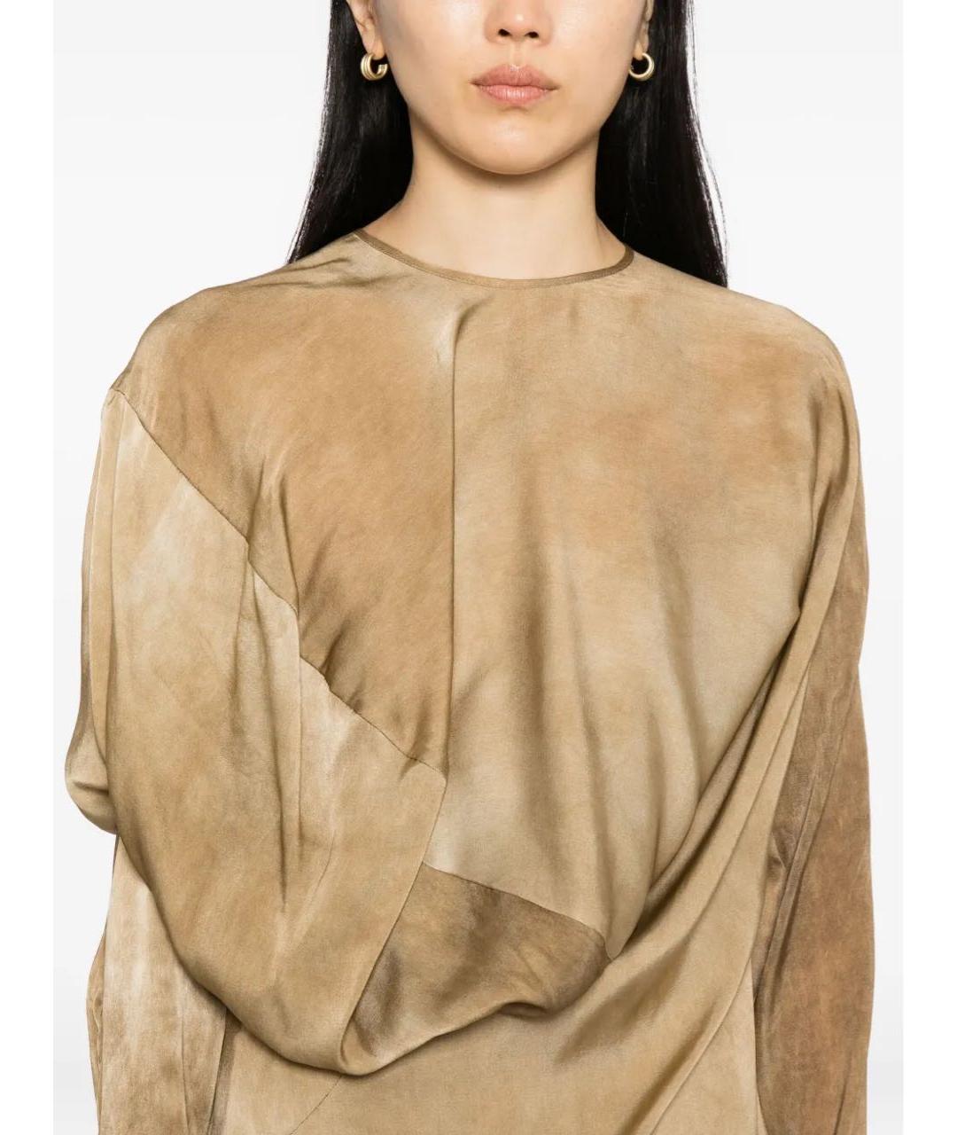 UMA WANG Бежевая шелковая блузы, фото 2