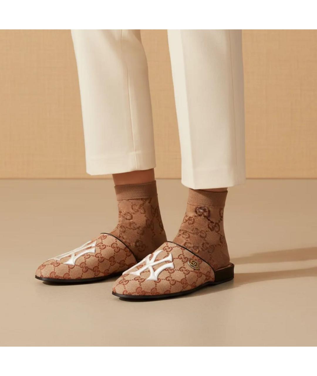 GUCCI Бежевые текстильные сабо, фото 3