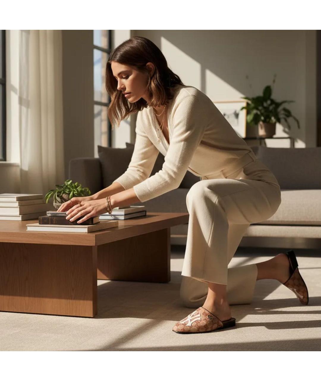 GUCCI Бежевые текстильные сабо, фото 4