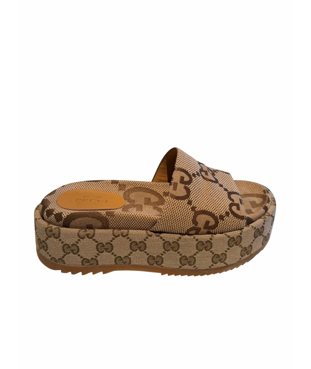 GUCCI Бежевые текстильные шлепанцы, фото 1