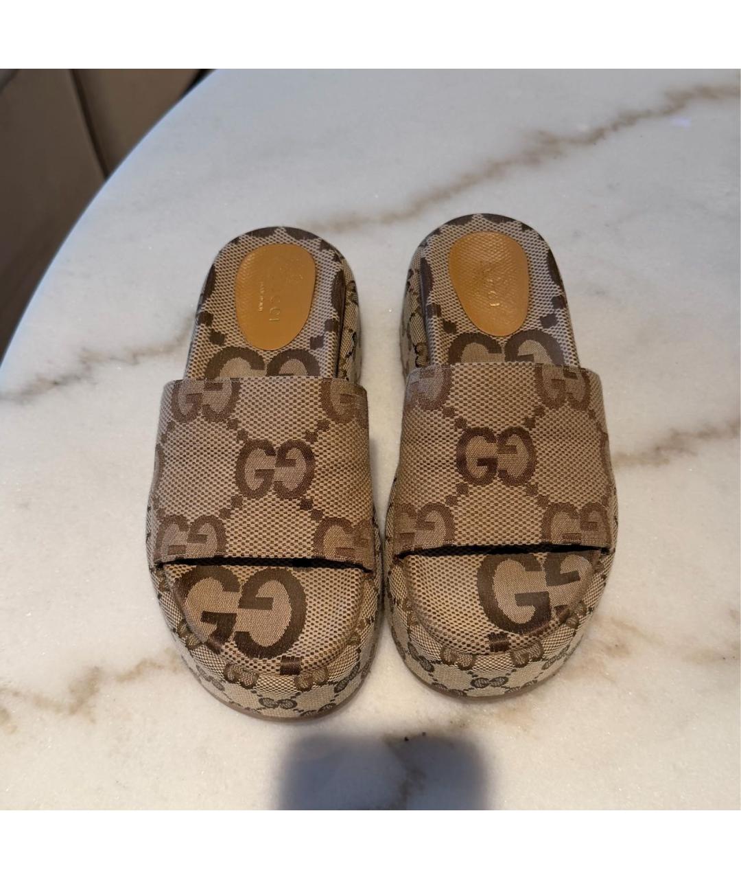 GUCCI Бежевые текстильные шлепанцы, фото 2