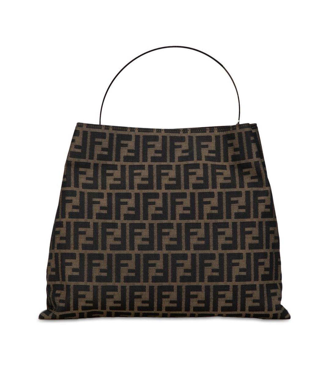 FENDI Коричневая тканевая сумка с короткими ручками, фото 1