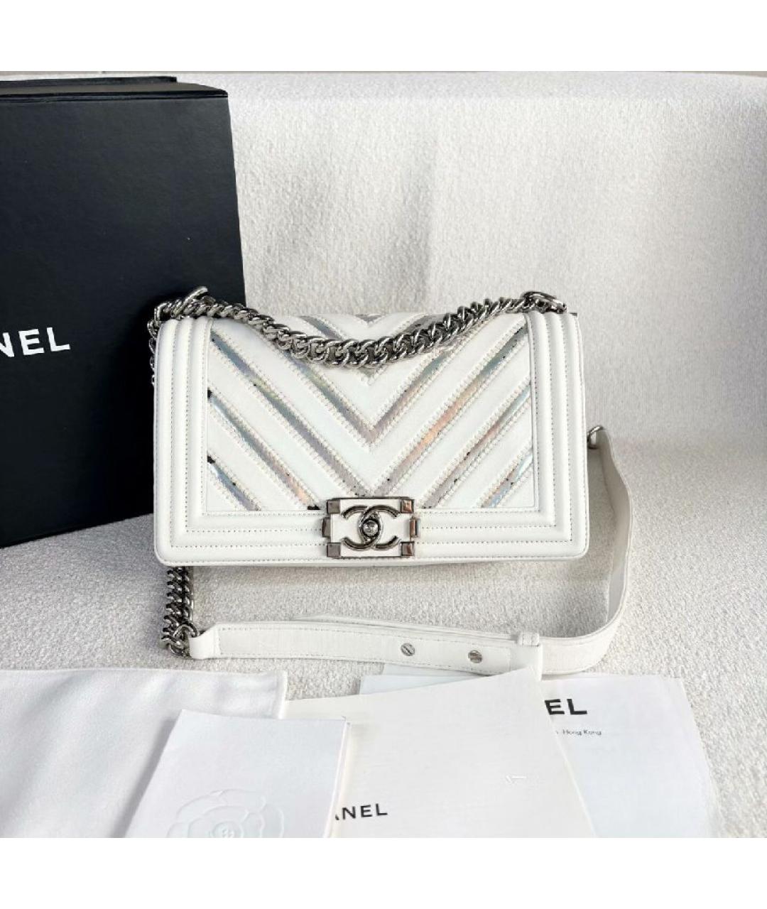 CHANEL Белая кожаная сумка через плечо, фото 10