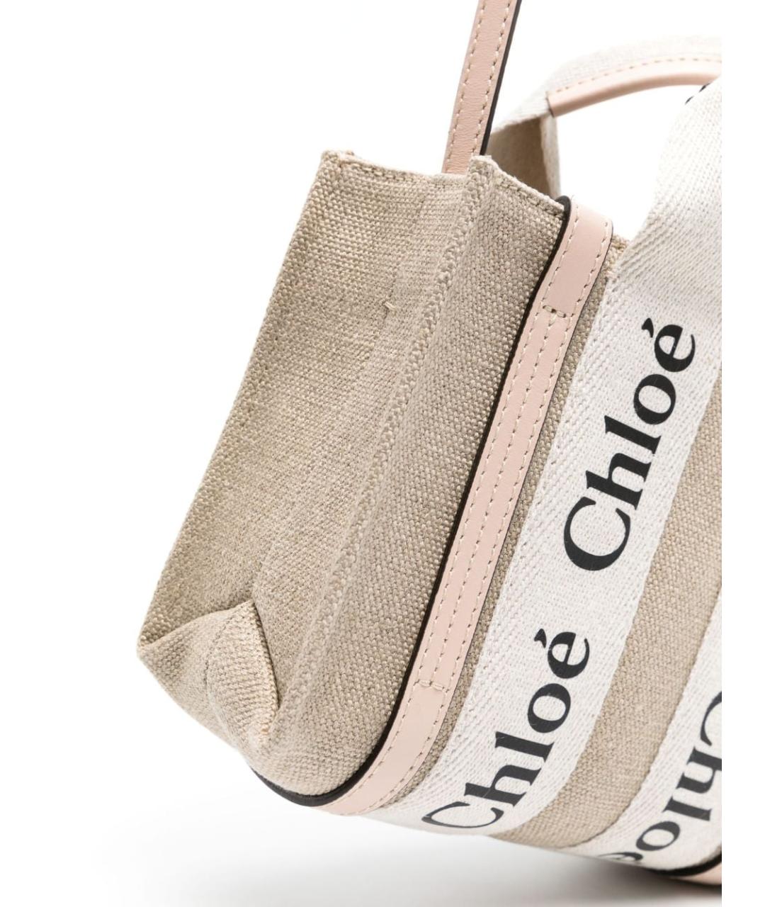 CHLOE Бежевая льняная сумка тоут, фото 4