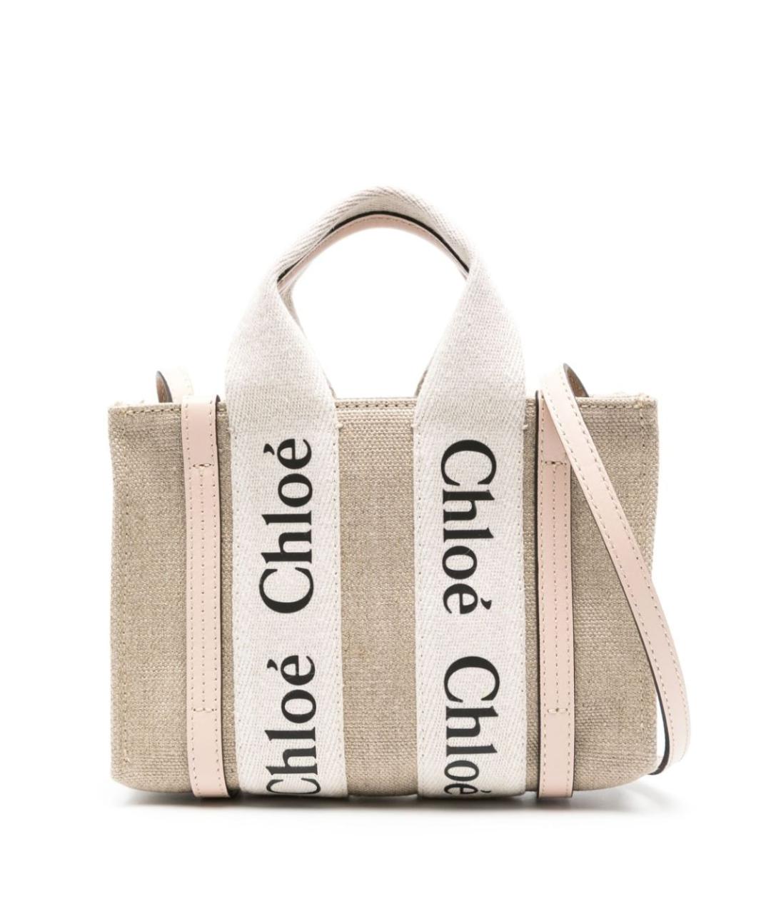 CHLOE Бежевая льняная сумка тоут, фото 1