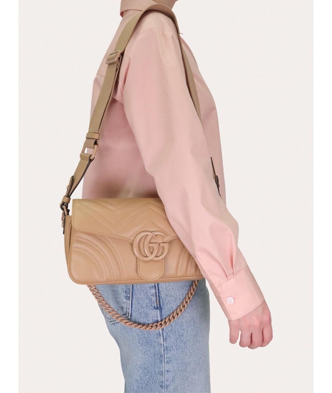 GUCCI Бежевая кожаная сумка через плечо, фото 7