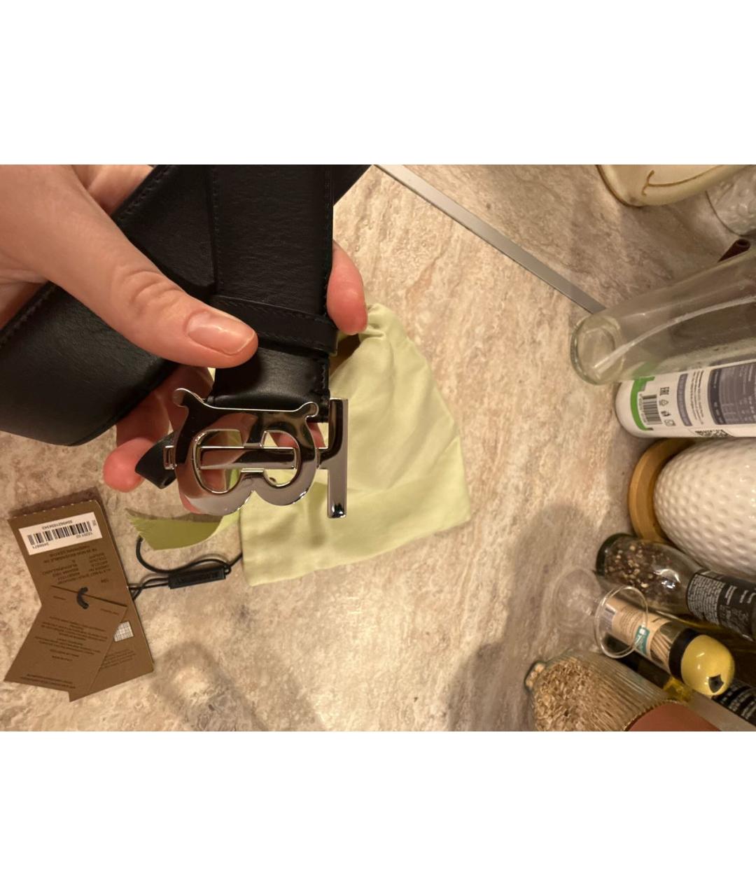 BURBERRY Черный кожаный ремень, фото 2