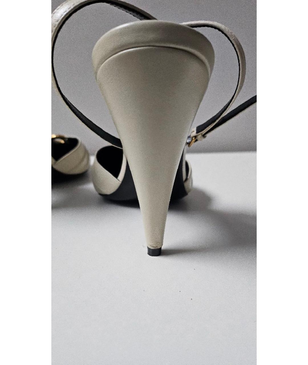 SAINT LAURENT Бежевые кожаные босоножки, фото 5