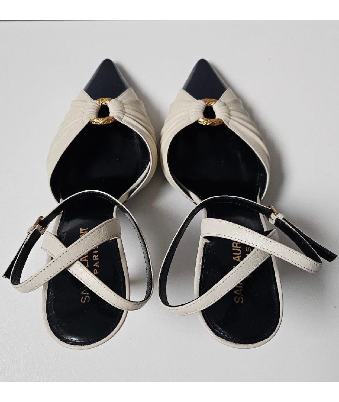 SAINT LAURENT Бежевые кожаные босоножки, фото 3