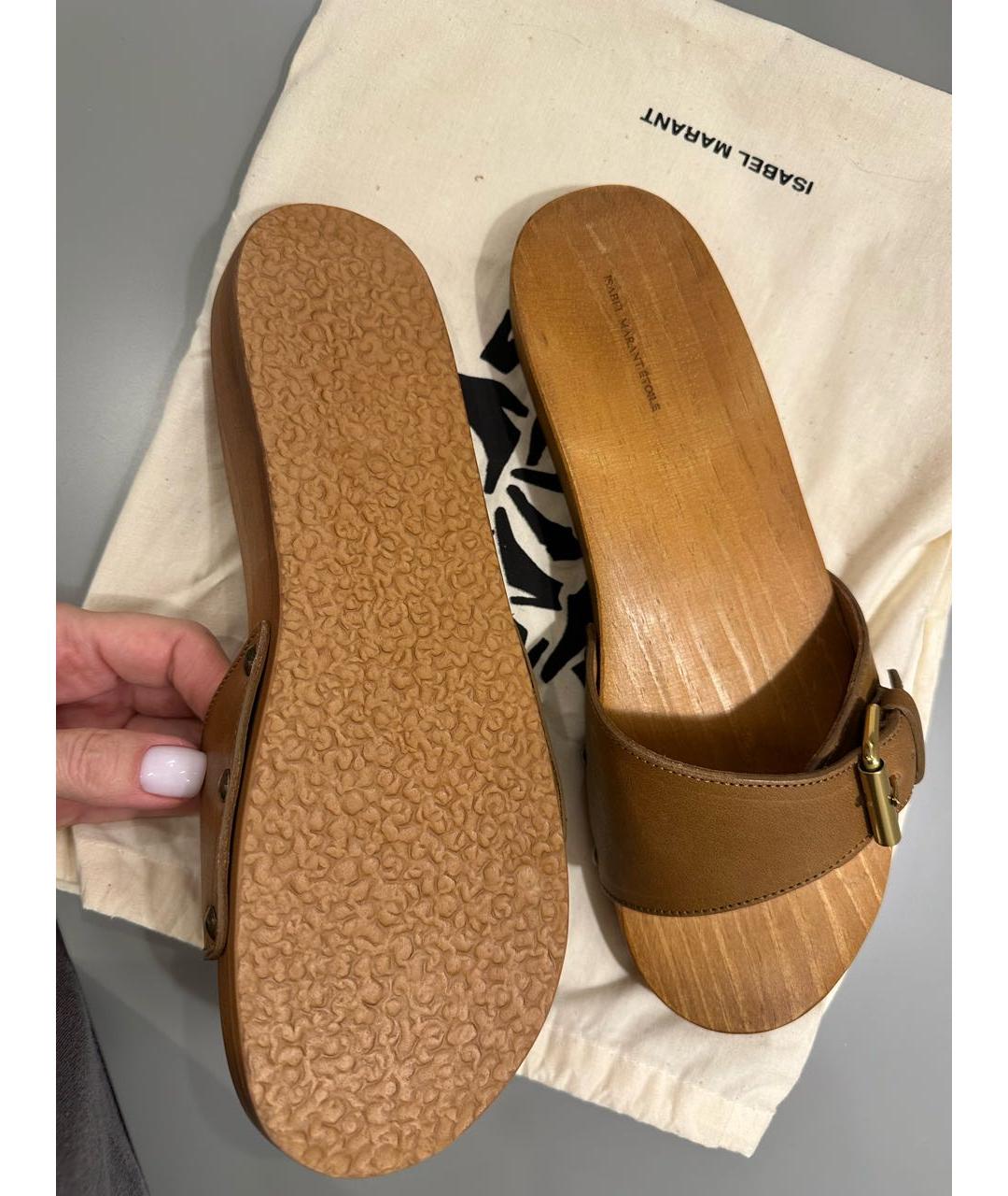 ISABEL MARANT ETOILE Коричневые кожаные сабо, фото 5
