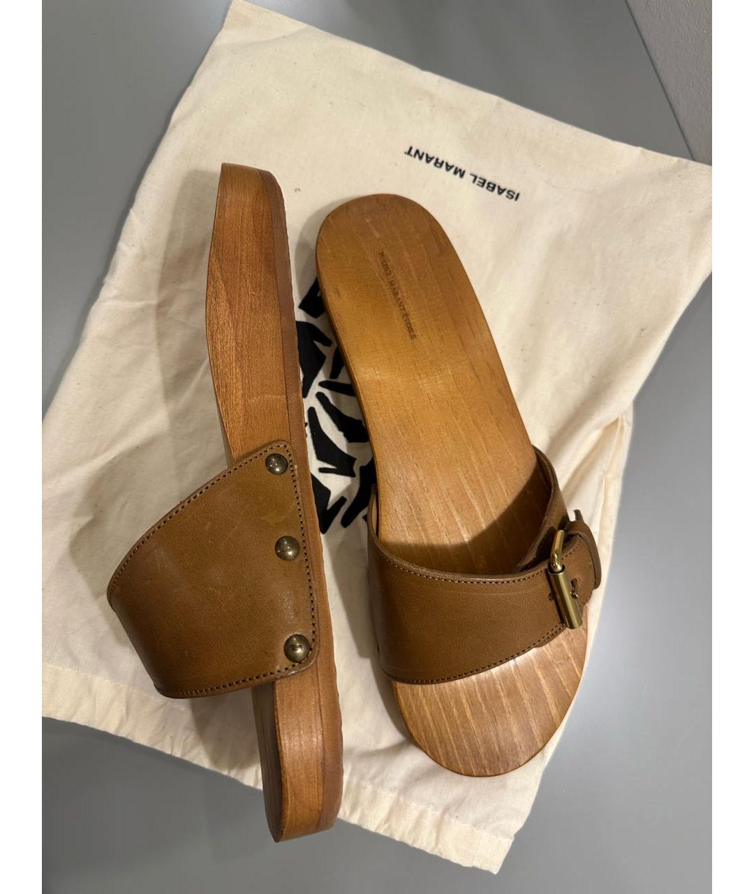 ISABEL MARANT ETOILE Коричневые кожаные сабо, фото 4