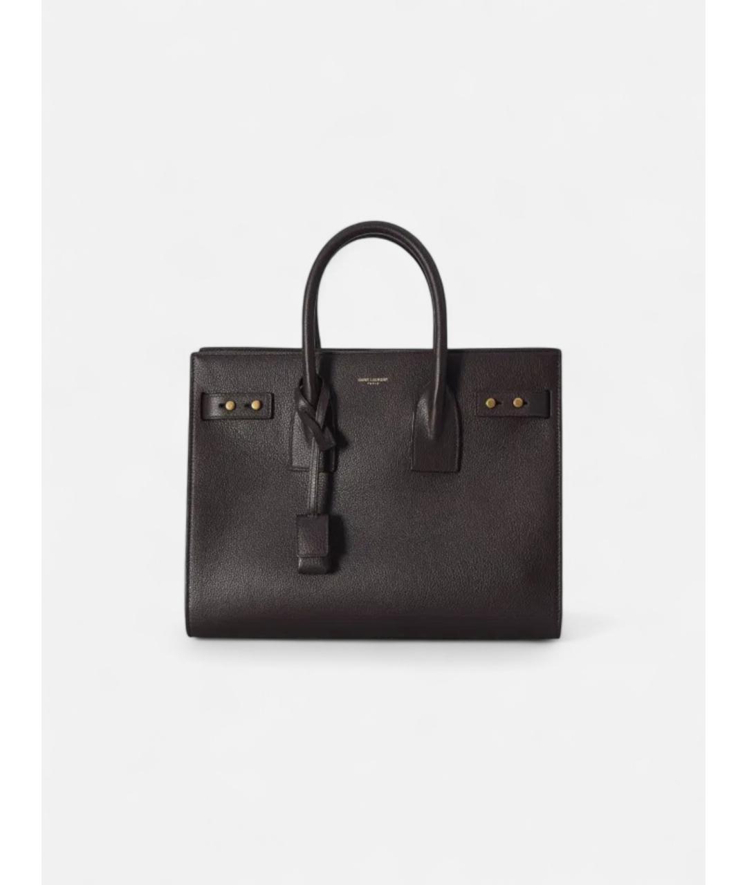 SAINT LAURENT Черная кожаная сумка тоут, фото 3