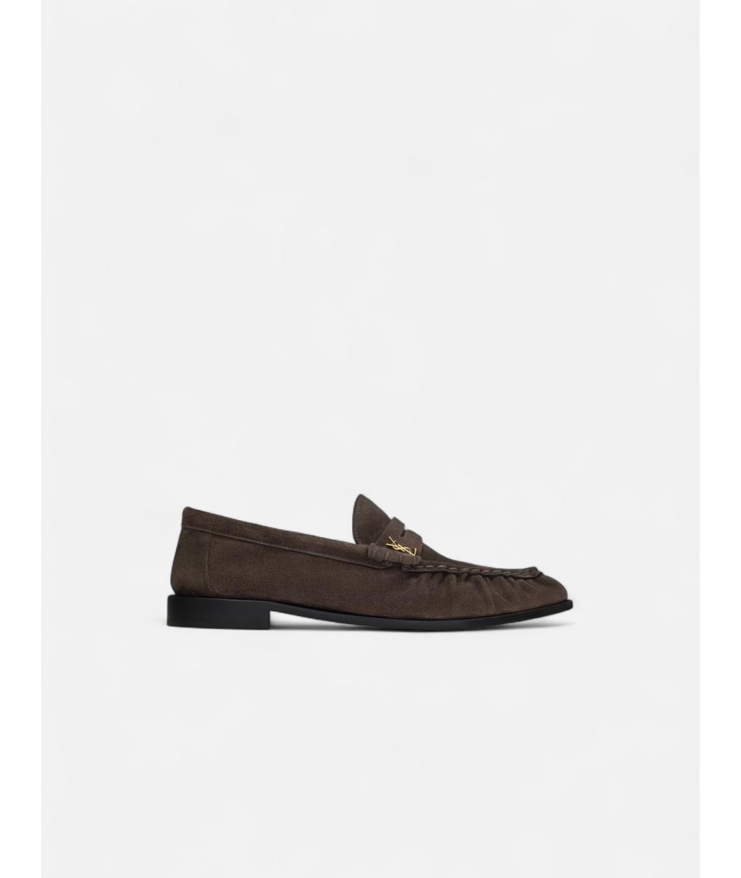 SAINT LAURENT Коричневые кожаные мокасины, фото 3