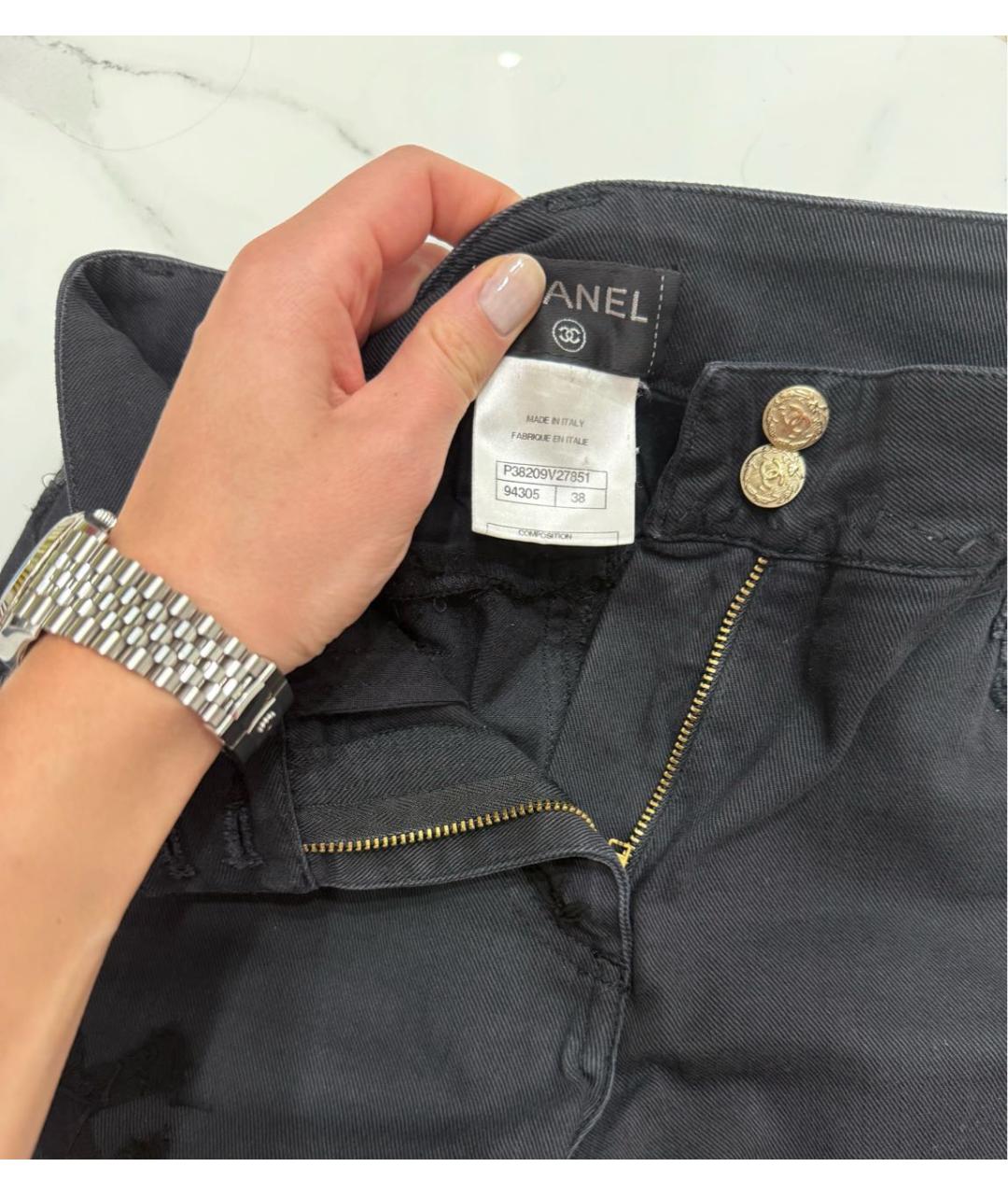 CHANEL Черные хлопко-эластановые джинсы слим, фото 8