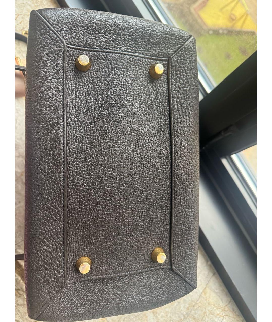 CELINE Коричневая кожаная сумка с короткими ручками, фото 5