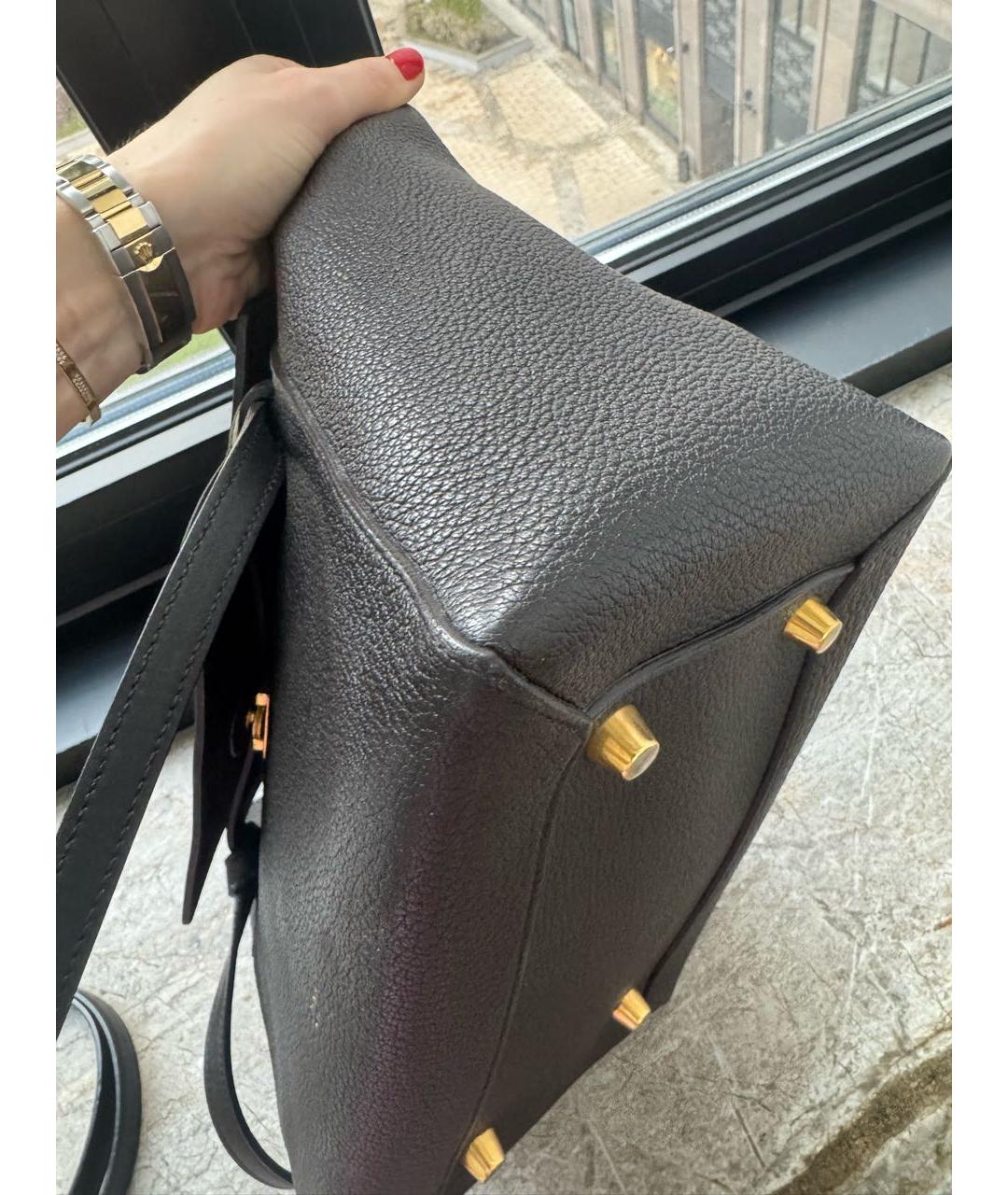 CELINE Коричневая кожаная сумка с короткими ручками, фото 2