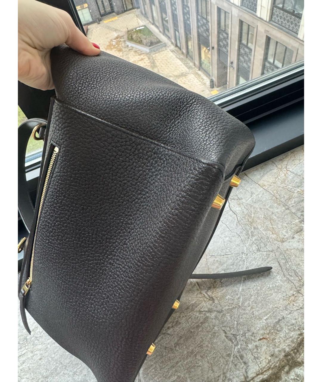 CELINE Коричневая кожаная сумка с короткими ручками, фото 6