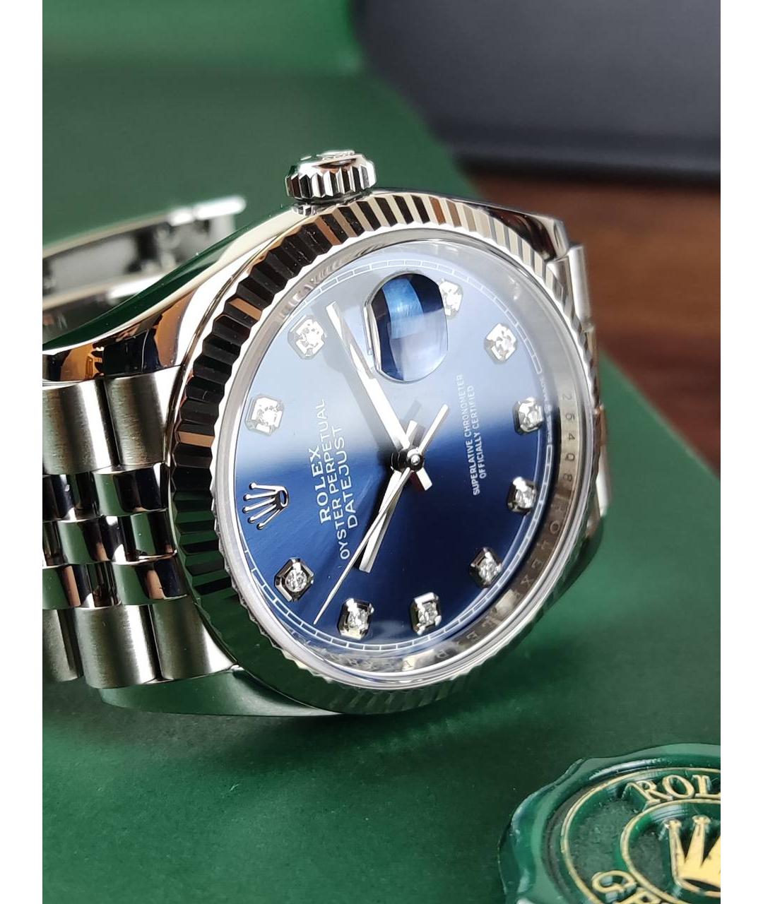 ROLEX Синие часы из белого золота, фото 2