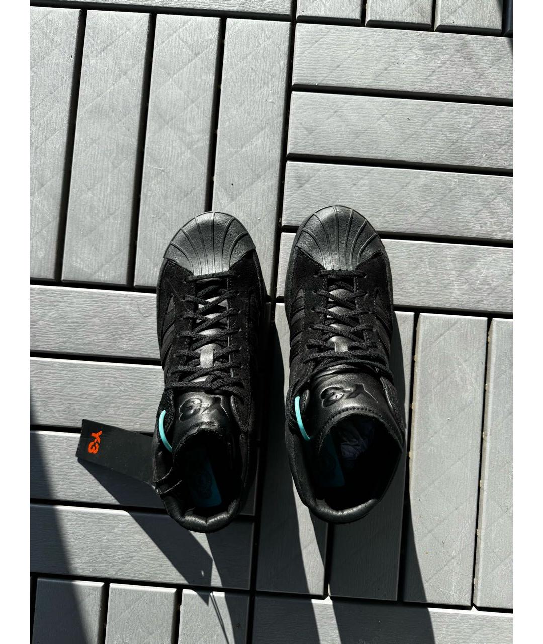 YOHJI YAMAMOTO Черные кожаные высокие кроссовки / кеды, фото 2