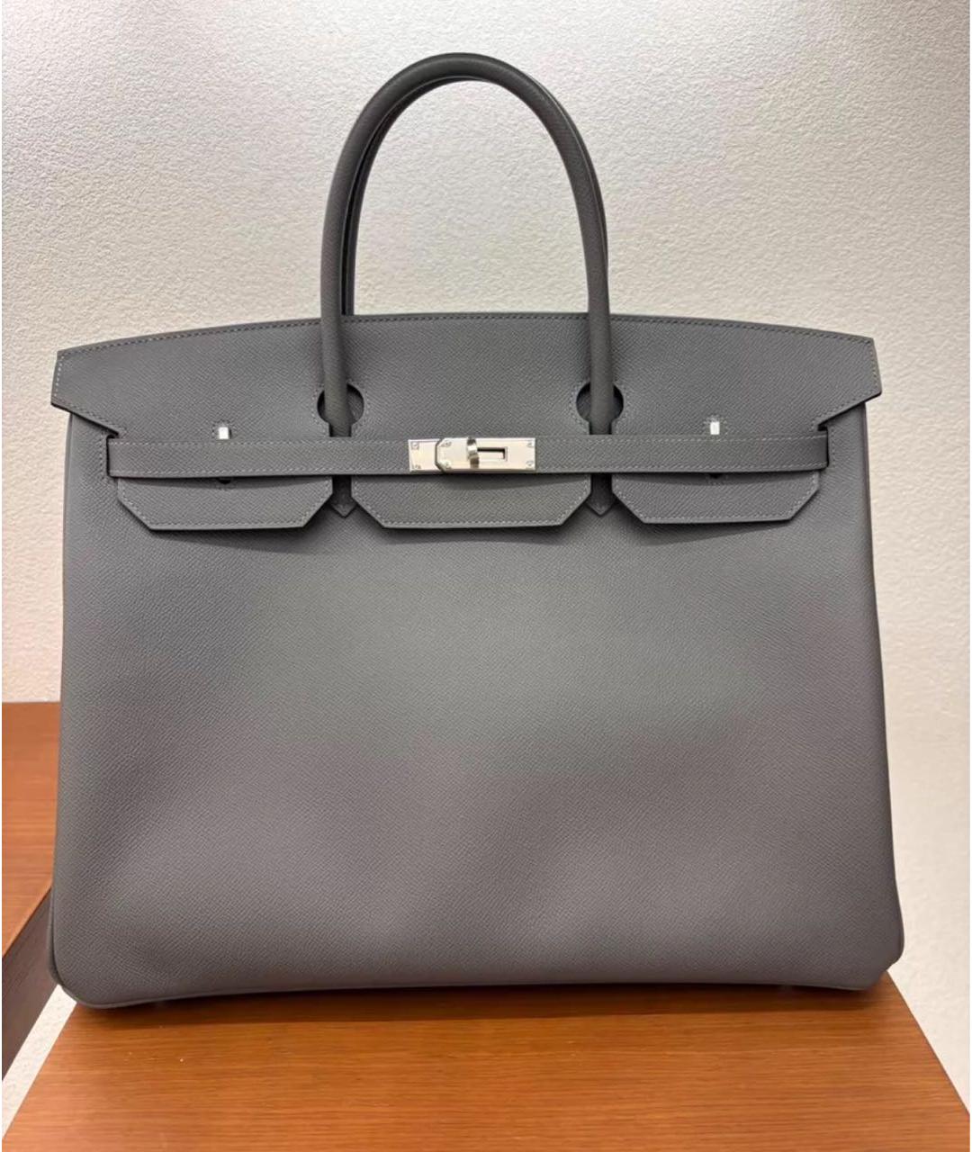 HERMES Серая кожаная сумка с короткими ручками, фото 5