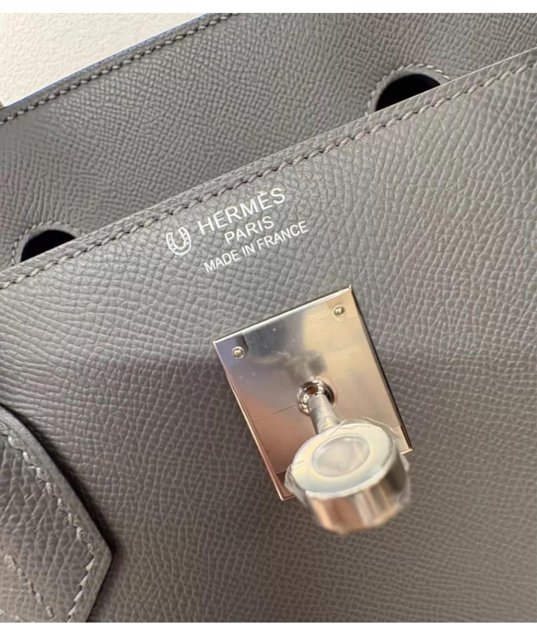 HERMES Серая кожаная сумка с короткими ручками, фото 2