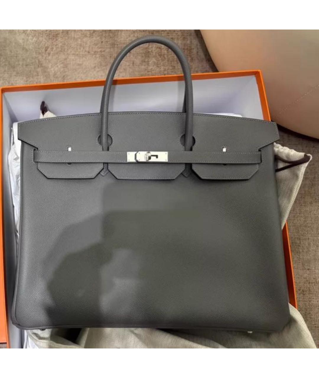 HERMES Серая кожаная сумка с короткими ручками, фото 4
