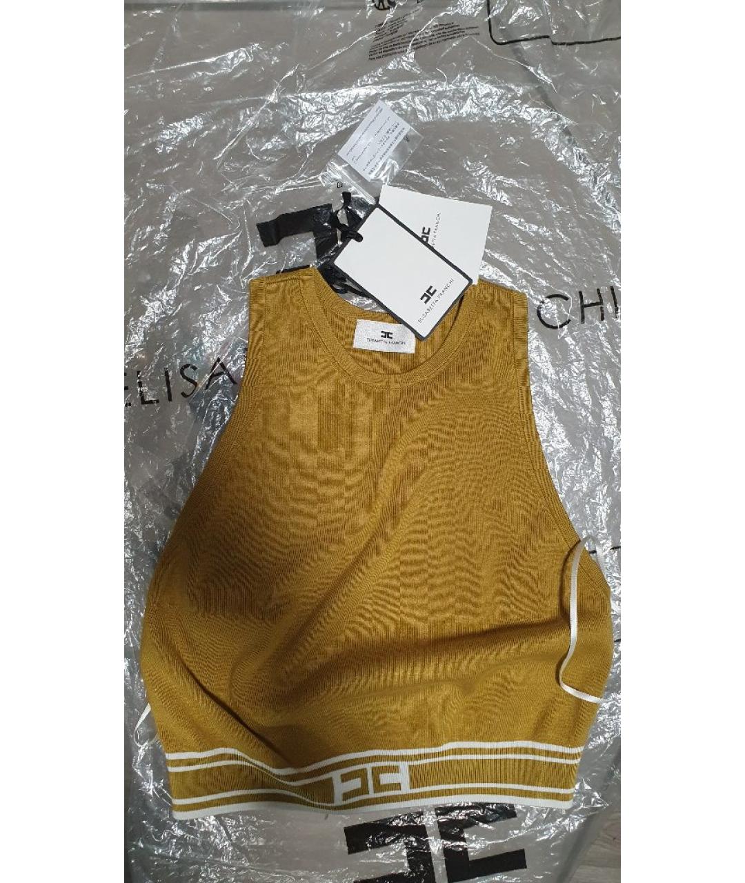 ELISABETTA FRANCHI Горчичная вискозная майка, фото 5