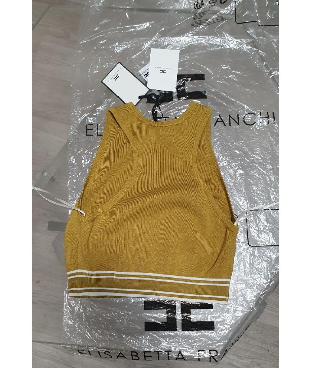 ELISABETTA FRANCHI Горчичная вискозная майка, фото 6