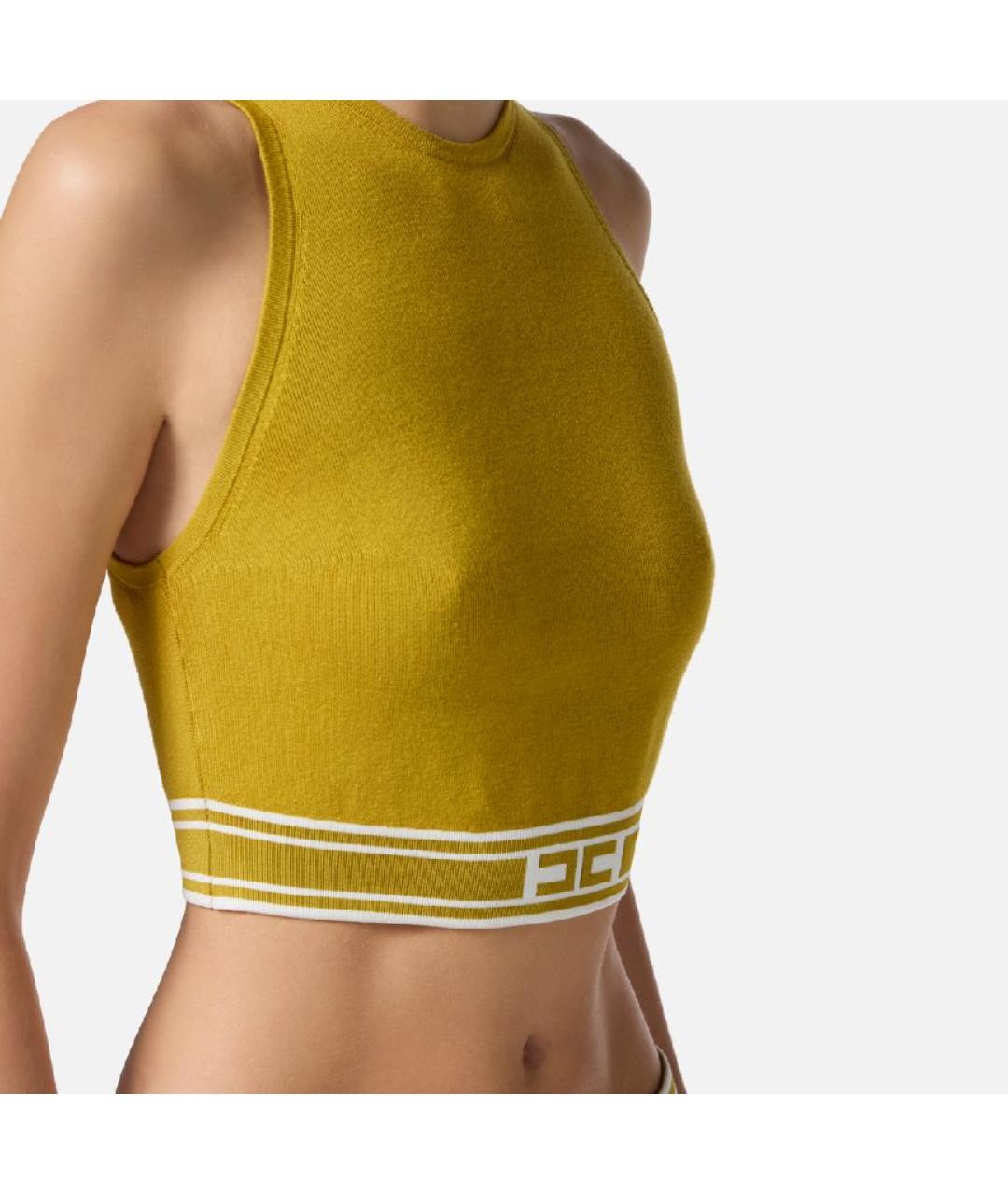 ELISABETTA FRANCHI Горчичная вискозная майка, фото 3