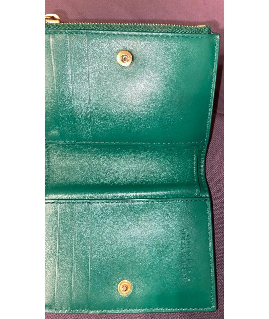 BOTTEGA VENETA Зеленый кожаный кошелек, фото 3