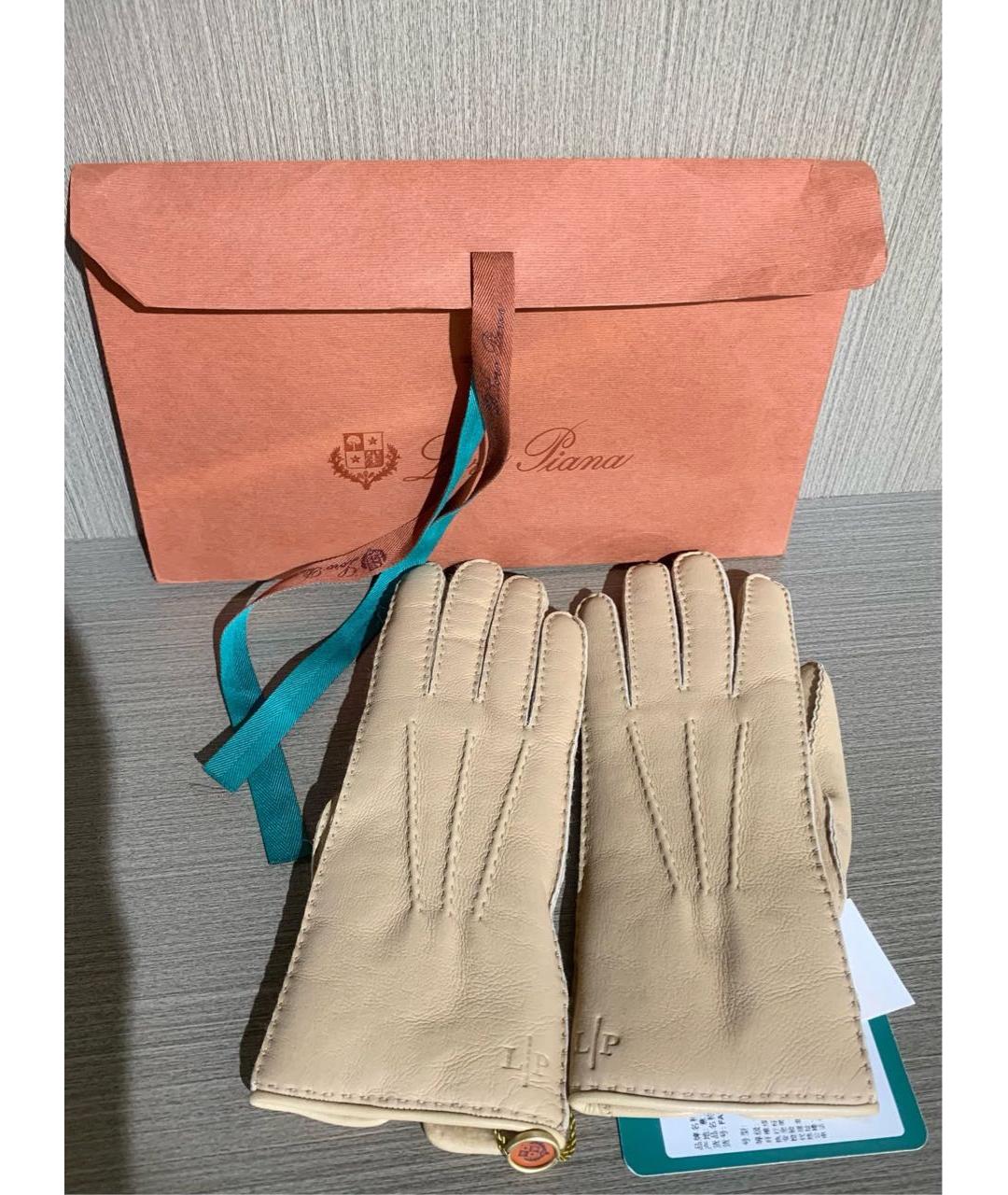 LORO PIANA Бежевые шерстяные перчатки, фото 2