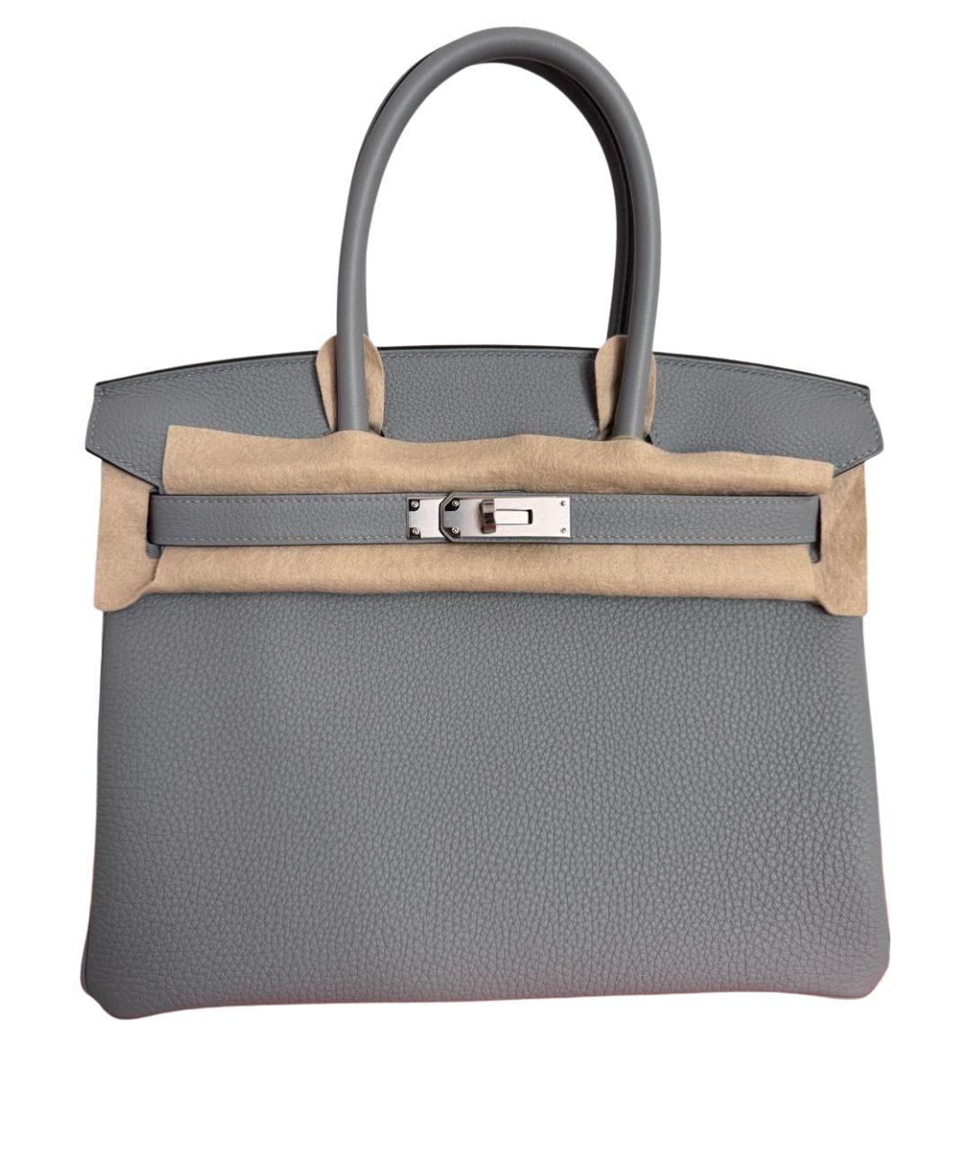 HERMES Серая кожаная сумка с короткими ручками, фото 1