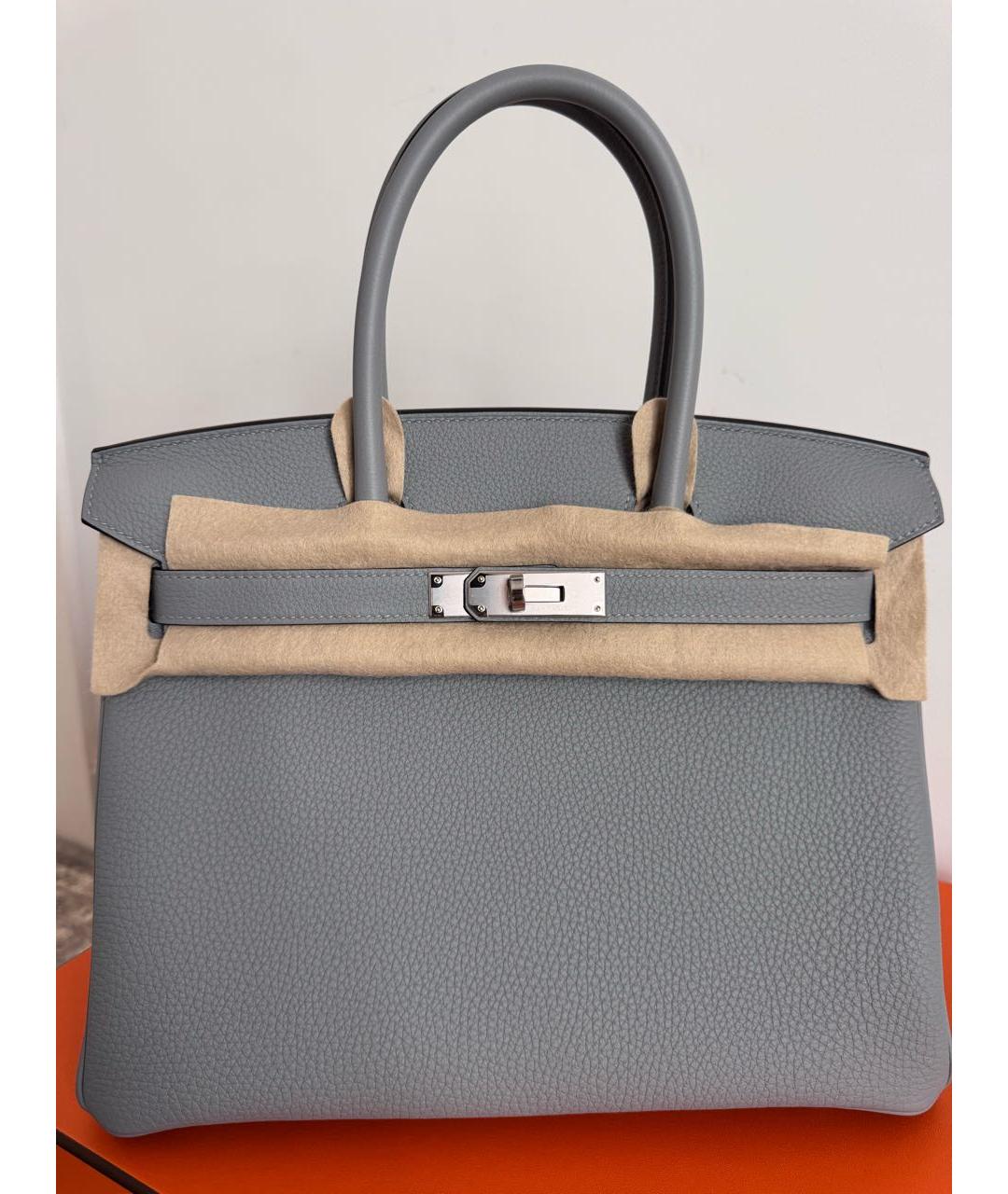 HERMES Серая кожаная сумка с короткими ручками, фото 5